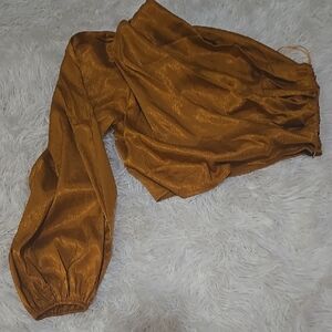 Rust Satin Off Shoulder long Sleeve Blouse